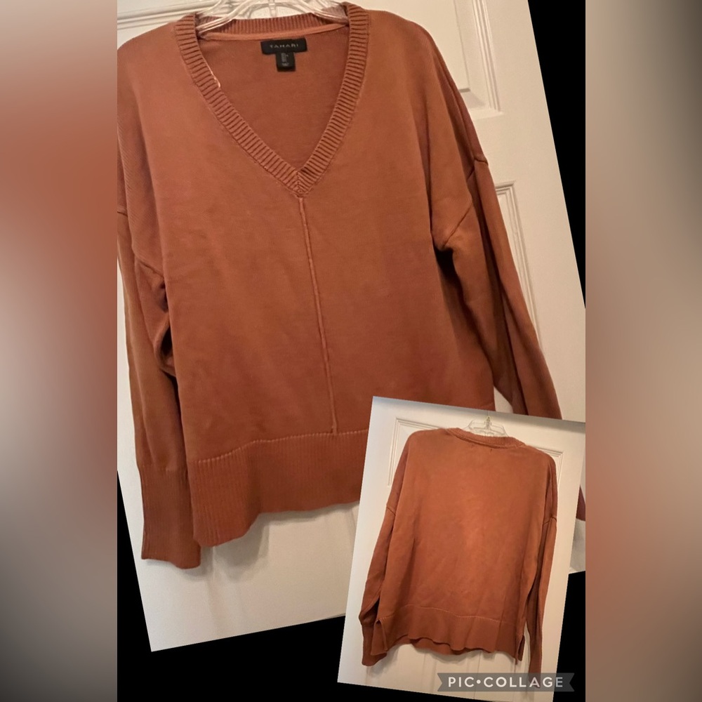 Tahari V-Neck Sweater rust color. Size Large